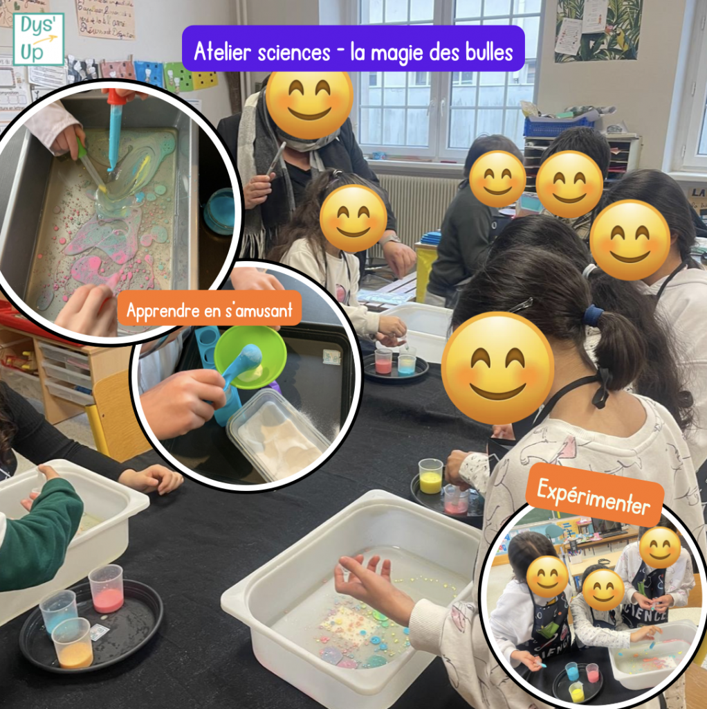 Enfants explorateurs participant à une journée immersive avec ateliers éducatifs Dys’UP
