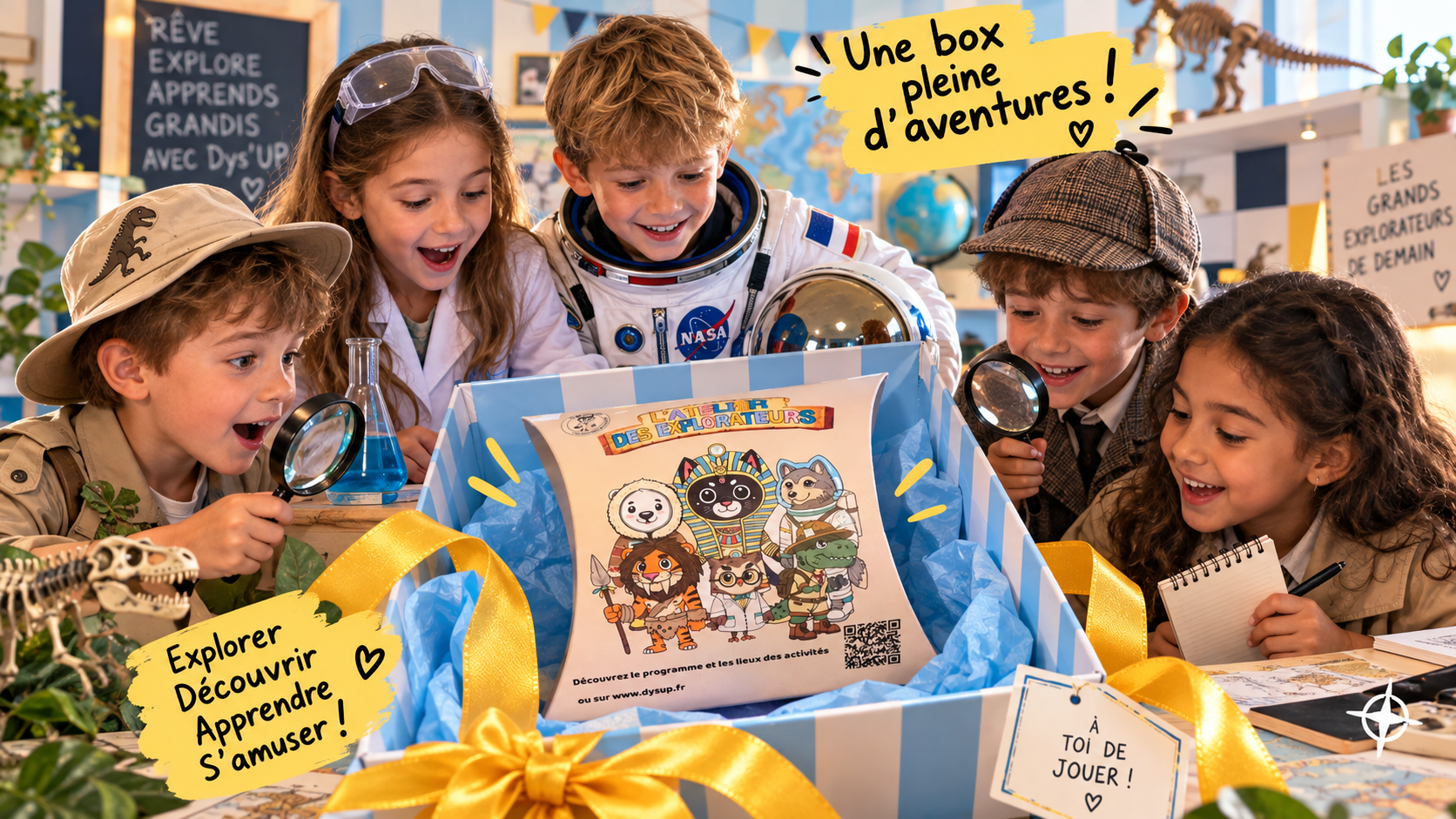 Enfants découvrant la Box Explore’UP et ses aventures